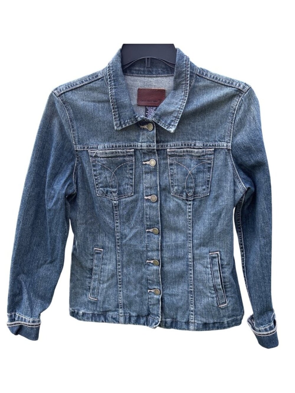 Calvin Klein Womens XL Denim Jacket Blue Cotton Blend Button Front